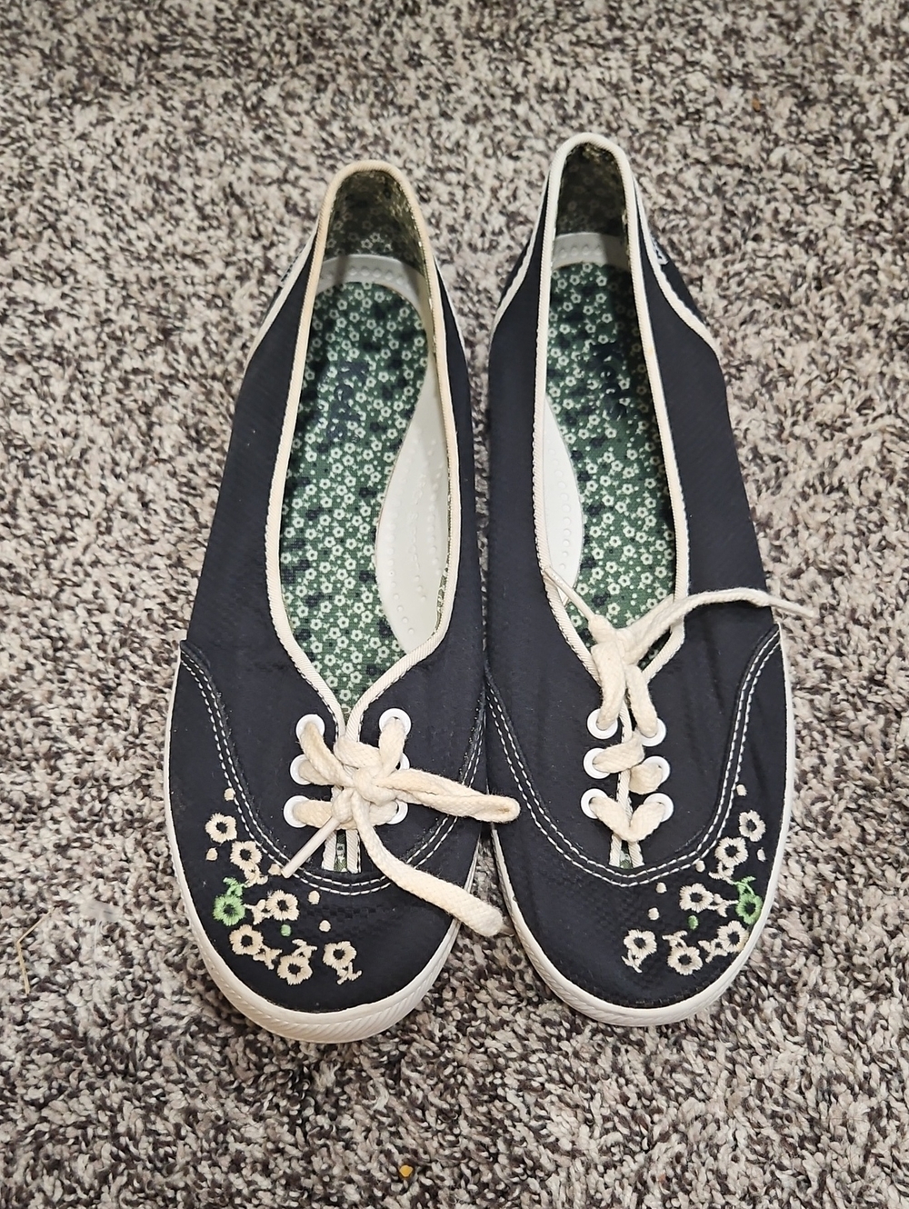 Keds Navy Canvas Floral Embroidered Lace-Up Flats